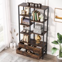 Tribesigns Bookshelf Bookcase, Modern Tall Bookcase With Drawers, 5-Tier Wood Etagere Bookshelves With Open Storage Space, 2 Drawer Book Shlef Display Rack (1, Brown+Black)