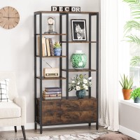 Tribesigns Bookshelf Bookcase, Modern Tall Bookcase With Drawers, 5-Tier Wood Etagere Bookshelves With Open Storage Space, 2 Drawer Book Shlef Display Rack (1, Brown+Black)