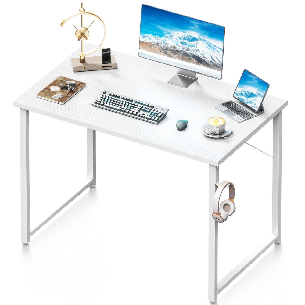 Coleshome 40 Inch Computer Desk Modern Simple Style Desk For Home Office Study Student Writing Desk White