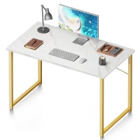 Coleshome 40 Inch Computer Desk Modern Simple Style Desk For Home Office Study Student Writing Desk White Marble And Gold Leg