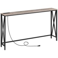 Mahancris Narrow Sofa Table, Farmhouse Sofa Couch Table With Charging Station, Sturdy And Durable, For Entryway, Living Room, Foyer, Greige Cthg8301Z