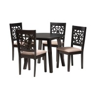 Baxton Studio Aiden Modern Beige Fabric and Dark Brown Finished Wood 5Piece Dining Set