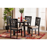 Baxton Studio Aiden Modern Beige Fabric and Dark Brown Finished Wood 5Piece Dining Set