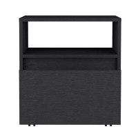 Depot E-Shop Wasilla Nightstand With Open Shelf  1 Drawer And Casters  Black