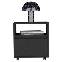 Depot E-Shop Wasilla Nightstand With Open Shelf  1 Drawer And Casters  Black