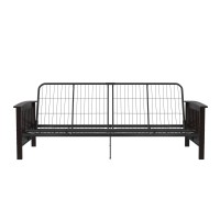 Dhp Brixen Espresso Wood Arm Metal Futon Frame With 6-Inch Mattress, Full, Gray