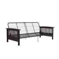 Dhp Brixen Espresso Wood Arm Metal Futon Frame With 6-Inch Mattress, Full, Gray