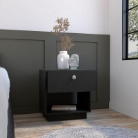 Depot E-Shop Macon Single Drawer Nightstand With Open Storage Shelf, Black