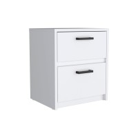Depot E-Shop Bethel 2 Drawers Nightstand With Handles, White