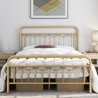 Yaheetech Full Size Metal Bed Frame With Vintage Headboard And Footboard, Farmhouse Platform, Heavy Duty Steel Slat Support, Ample Under-Bed Storage, No Box Spring Needed, Antique Gold