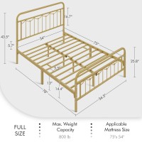 Yaheetech Full Size Metal Bed Frame With Vintage Headboard And Footboard, Farmhouse Platform, Heavy Duty Steel Slat Support, Ample Under-Bed Storage, No Box Spring Needed, Antique Gold