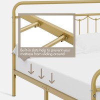 Yaheetech Full Size Metal Bed Frame With Vintage Headboard And Footboard, Farmhouse Platform, Heavy Duty Steel Slat Support, Ample Under-Bed Storage, No Box Spring Needed, Antique Gold