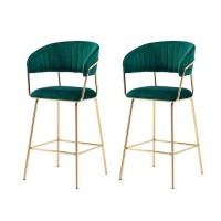 Best Master Furniture Bellai 29 Velvet Bar Stool in Green Set of 2