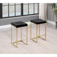 Jersey Black Velvet Counter Height Stool in Gold Set of 2