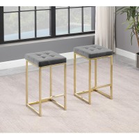 Jersey Cream Velvet Counter Height Stool in Gold Set of 2