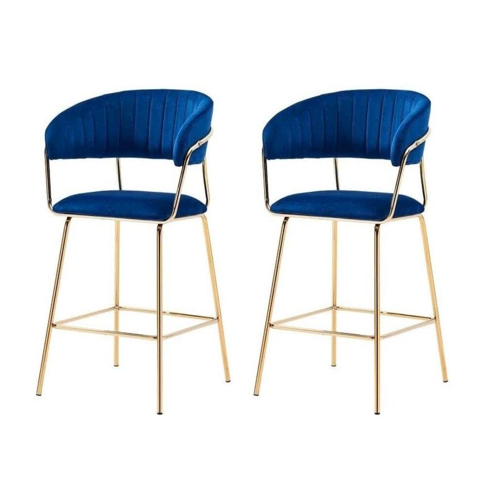 Best Master Furniture Bellai 29 Velvet Bar Stool in Blue Set of 2