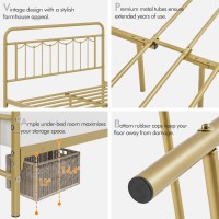 Yaheetech Queen Size Bed Frame With Vintage Headboard And Footboard, Farmhouse Platform, Heavy Duty Steel Slat Support, Ample Under-Bed Storage, No Box Spring Needed, Antique Gold