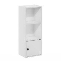 Furinno Luder 3Tier Shelf Bookcase with 1 Door Storage Cabinet White