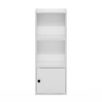 Furinno Luder 3Tier Shelf Bookcase with 1 Door Storage Cabinet White