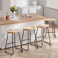 Heugah Bar Stools Set Of 4, Saddle Seat Bar Stools With Metal Legs, Rustic Backless Counter Height Stools, Industrial Counter Stools (Burlywood, 26 Inch)