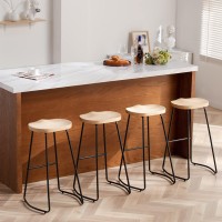 Heugah Bar Stools Set Of 4, Saddle Seat Bar Stools With Metal Legs, Rustic Backless Counter Height Stools, Industrial Counter Stools (Burlywood, 30 Inch)