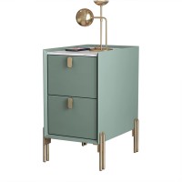 Mid-Century Narrow Side Table|Modern Bedside End Table with 2 Storage Drawers|Minimalist Sintered Stone Countertop Nightstand for Small Spaces,Green,25x35x55cm(9.8x13.7x21.6in)