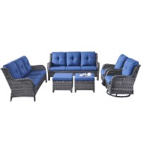 Rilyson Wicker Patio Furniture Set 6 Piece Rattan Outdoor Sectional Conversation Sets With 2 Rocking Swivel Chairs 2 Ottomans