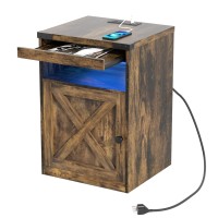 Hoseoka Led Nightstand With Charging Station, Bedside Tables With Cabinet & Pull Out Tray Farmhouse?Ide Table Led Light Night Stand Storage End Table With Usb Ports And Outlets For Bedroom