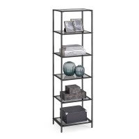 Vasagle Bookcase 6Tier Bookshelf Slim Shelving Unit For Bedroom Bathroom Home Office Tempered Glass Steel Frame Ink Blac