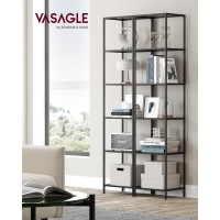 Vasagle Bookcase 6Tier Bookshelf Slim Shelving Unit For Bedroom Bathroom Home Office Tempered Glass Steel Frame Ink Blac