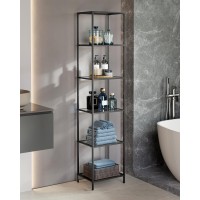 Vasagle Bookcase 6Tier Bookshelf Slim Shelving Unit For Bedroom Bathroom Home Office Tempered Glass Steel Frame Ink Blac