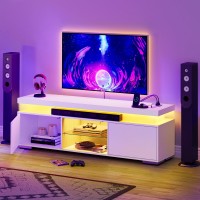 Yitahome Tv Stand With Rgb Led System, 4 Ac Power Outlets, Ample Storage Space, Sturdy Construction, Easy Assembly, White