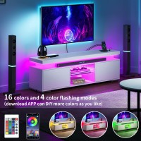 Yitahome Tv Stand With Rgb Led System, 4 Ac Power Outlets, Ample Storage Space, Sturdy Construction, Easy Assembly, White