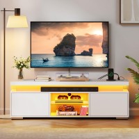 Yitahome Tv Stand With Rgb Led System, 4 Ac Power Outlets, Ample Storage Space, Sturdy Construction, Easy Assembly, White