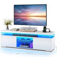 Yitahome Tv Stand With Rgb Led System, 4 Ac Power Outlets, Ample Storage Space, Sturdy Construction, Easy Assembly, White