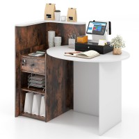 Ifanny Reception Desk, 48 Retail Counter Desk W/Lockable Drawer & Storage Shelf, L-Shaped Reception Table, Wooden Computer Desk For Salon, Restaurant, Office (Rustic Brown & White)