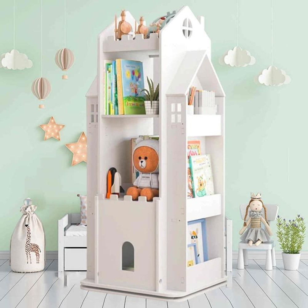 Moudao Kids Bookshelf 360 Castle White Rotating Bookshelf Toy Storage Organizer Rack Revolving Corner Bookshelf For Kids Toddler Children Home Office Furniture Bookcase