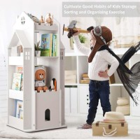 Moudao Kids Bookshelf 360 Castle White Rotating Bookshelf Toy Storage Organizer Rack Revolving Corner Bookshelf For Kids Toddler Children Home Office Furniture Bookcase