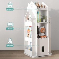 Moudao Kids Bookshelf 360 Castle White Rotating Bookshelf Toy Storage Organizer Rack Revolving Corner Bookshelf For Kids Toddler Children Home Office Furniture Bookcase