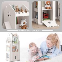 Moudao Kids Bookshelf 360 Castle White Rotating Bookshelf Toy Storage Organizer Rack Revolving Corner Bookshelf For Kids Toddler Children Home Office Furniture Bookcase