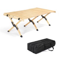Vingli 4Ft Portable Picnic Table, Folding Wooden Camping Table With Bag, Height Adjustable Rolling Table For Outdoor& Indoor, Beach, Patio, Yard, Apartment Floor (Natural Wood)