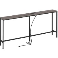 Superjare 70 Inch Console Table With Outlet Sofa Table With Charging Station Narrow Entryway Table Skinny Hallway Table Behi