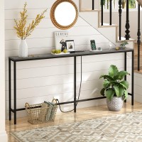 Superjare 70 Inch Console Table With Outlet Sofa Table With Charging Station Narrow Entryway Table Skinny Hallway Table Behi