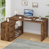 Hsh L Shape Home Office Desk With Drawers Lshaped Computer Desk With Storage Cabinet Shelves Wood Executive Desk For Writing