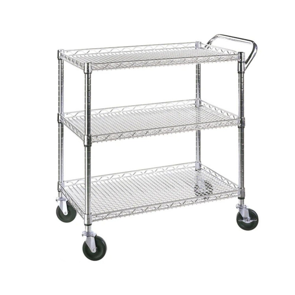 Heavy Duty 3 Tier Rolling Utility Cart Kitchen Cart On Wheels Metal Serving Cart Commercial Grade With Wire Shelving And Handle