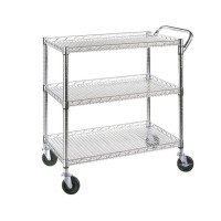 Heavy Duty 3 Tier Rolling Utility Cart Kitchen Cart On Wheels Metal Serving Cart Commercial Grade With Wire Shelving And Handle