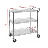 Heavy Duty 3 Tier Rolling Utility Cart Kitchen Cart On Wheels Metal Serving Cart Commercial Grade With Wire Shelving And Handle