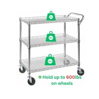 Heavy Duty 3 Tier Rolling Utility Cart Kitchen Cart On Wheels Metal Serving Cart Commercial Grade With Wire Shelving And Handle