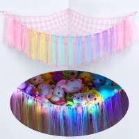 Fiobee Stuffed Animals Net Or Hammock With Led Light, Toy Hammock Hanging Stuffed Animals Storage Organizer Holder Room D?Cor With Tassels For Nursery Play Room Kids Bedroom