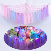 Fiobee Stuffed Animals Net Or Hammock With Led Light, Toy Hammock Hanging Stuffed Animals Storage Organizer Holder Room D?Cor With Tassels For Nursery Play Room Kids Bedroom